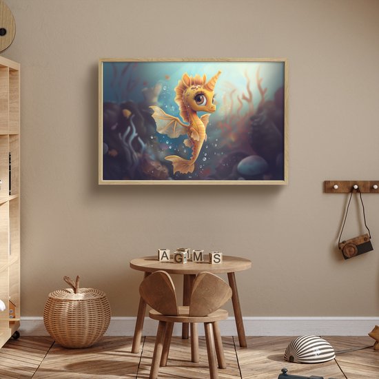 Nachtlampje 90x60 cm - Kinder lamp - Zeepaardje - Onderwater - Zeedieren - Oceaan - Tafellamp kinderkamer draadloos - Slaapkamer lampje - Bedlamp kinderen - Kinderlampje - Wandlamp babykamer - Nachtlampjes van OnlyWow — afbeelding 3