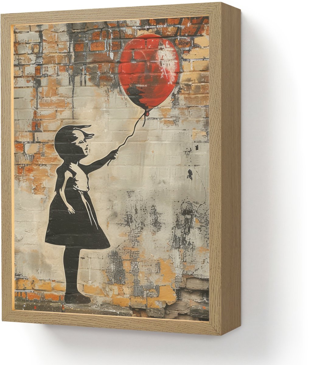 Wandlamp 30x40 cm - Oplaadbaar - Graffiti - Banksy Style - Meisje met ballon - Wandlampen 