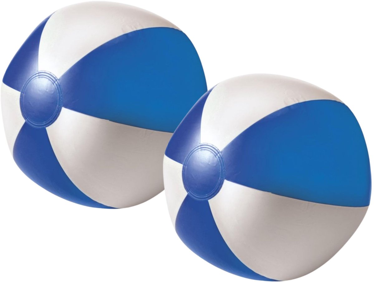 Impression Strandbal - 2x - opblaasbaar - zwembad speelgoed - blauw/wit - D26 cm