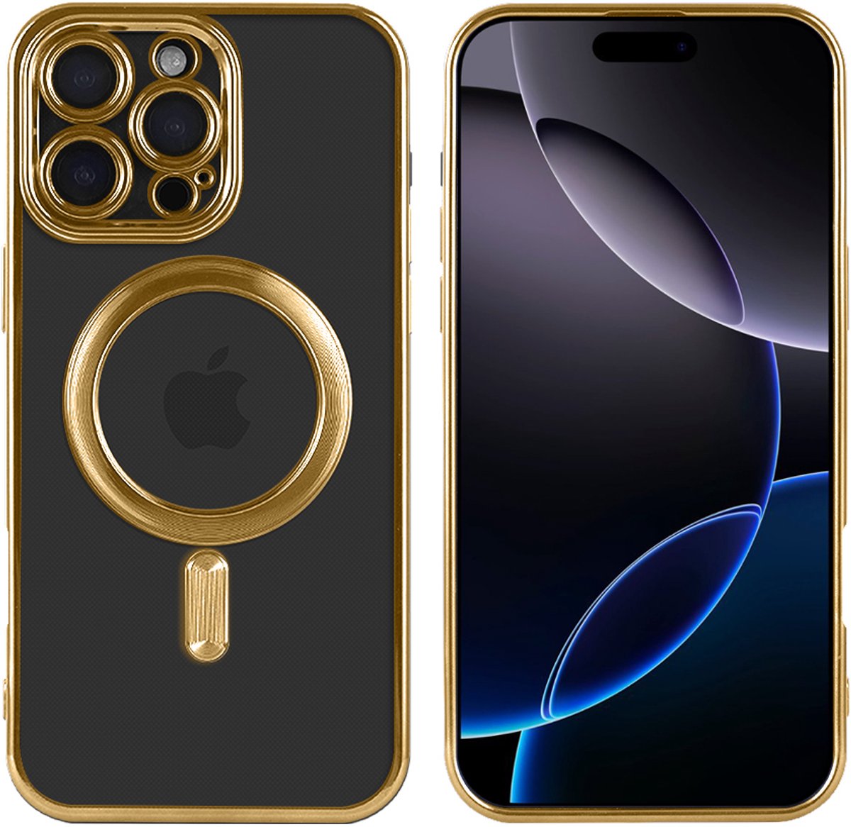iPhone 16 Pro Max Hoesje (Goud) Transparant – MagSafe Compatibel – Shockproof Case – TPU + PC – Draadloos Opladen – Camera- en Schermbescherming – Luxe Design
