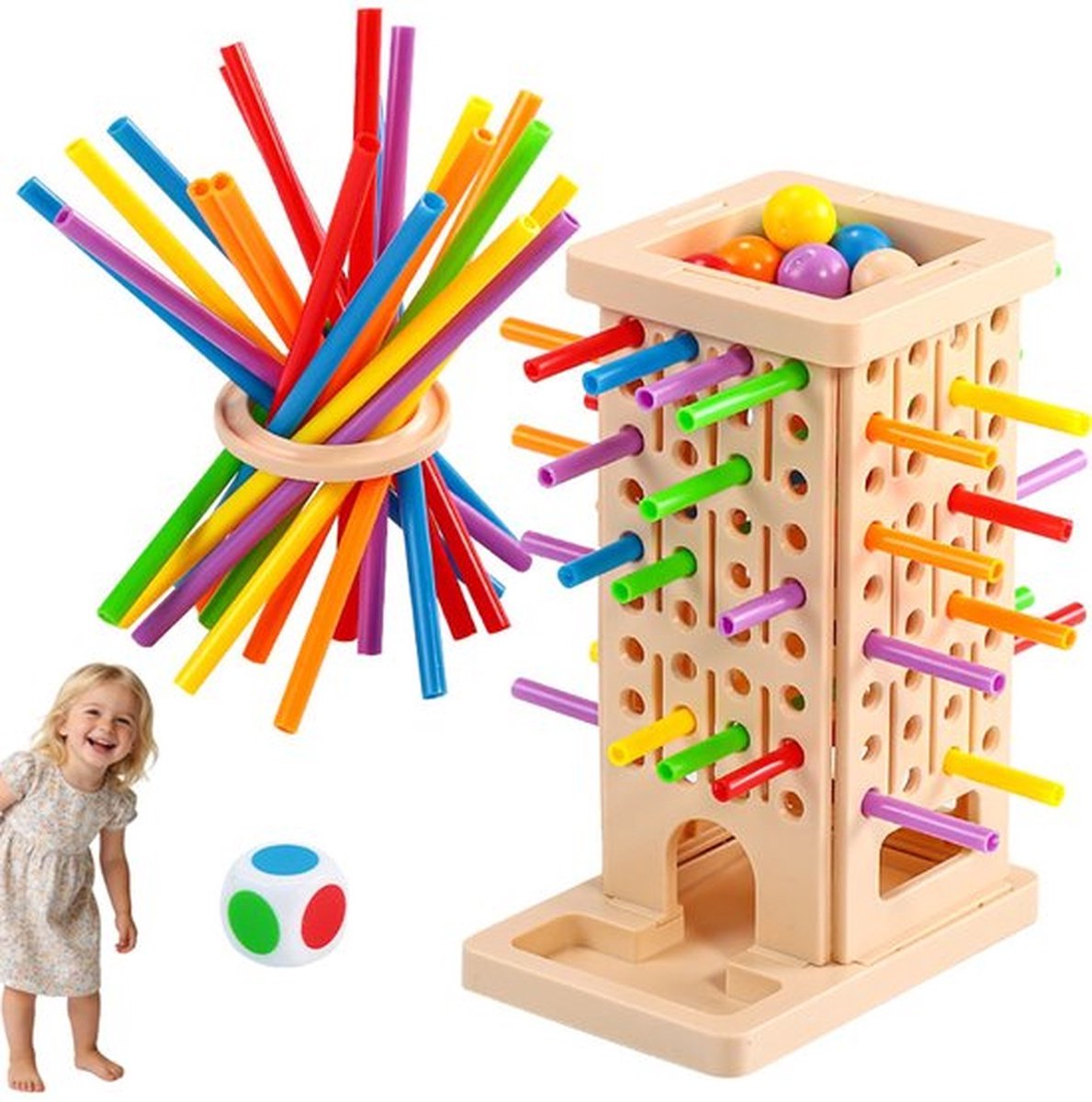 Montessori Houten Bordspel Met 36 Kleurrijke Stokjes En Dobbelsteen – Educatief Wiskundespeelgoed – Fijne Motoriek, Tellen & Familieplezier – Reisvriendelijk Educatief Cadeau Voor Kinderen