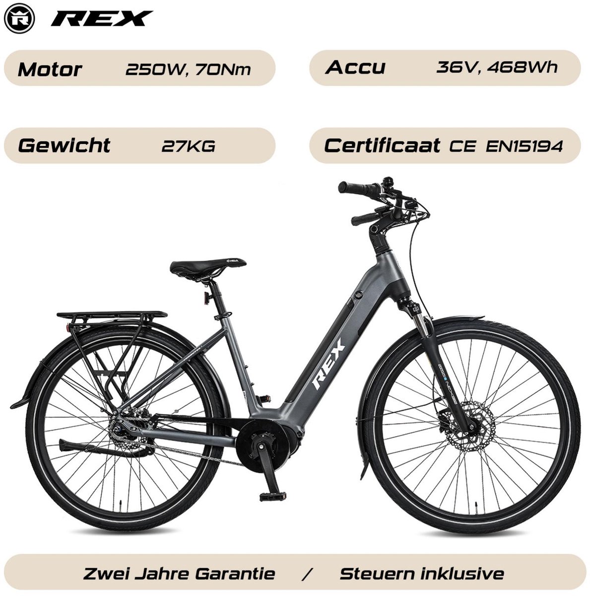 REX Commuter+ elektrische fiets, elektrische fiets dames, Middenmotor 250W, 28 Inch Stadtfiets, 468 Wh accu, SHIMANO 7 Versnellingen, maximaal 120 km, blauw thumbnail 2