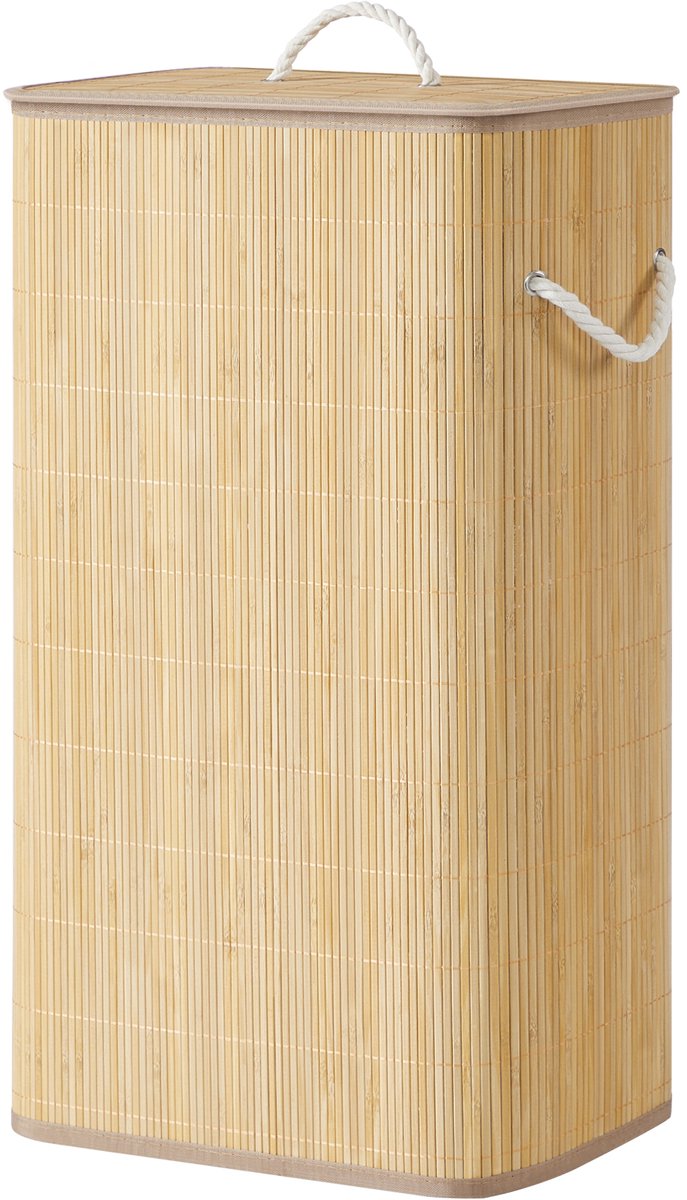 SONGMICS LCB077YZ01 - Wasmand met Deksel - Bamboe - Opvouwbaar - Rechthoekig
