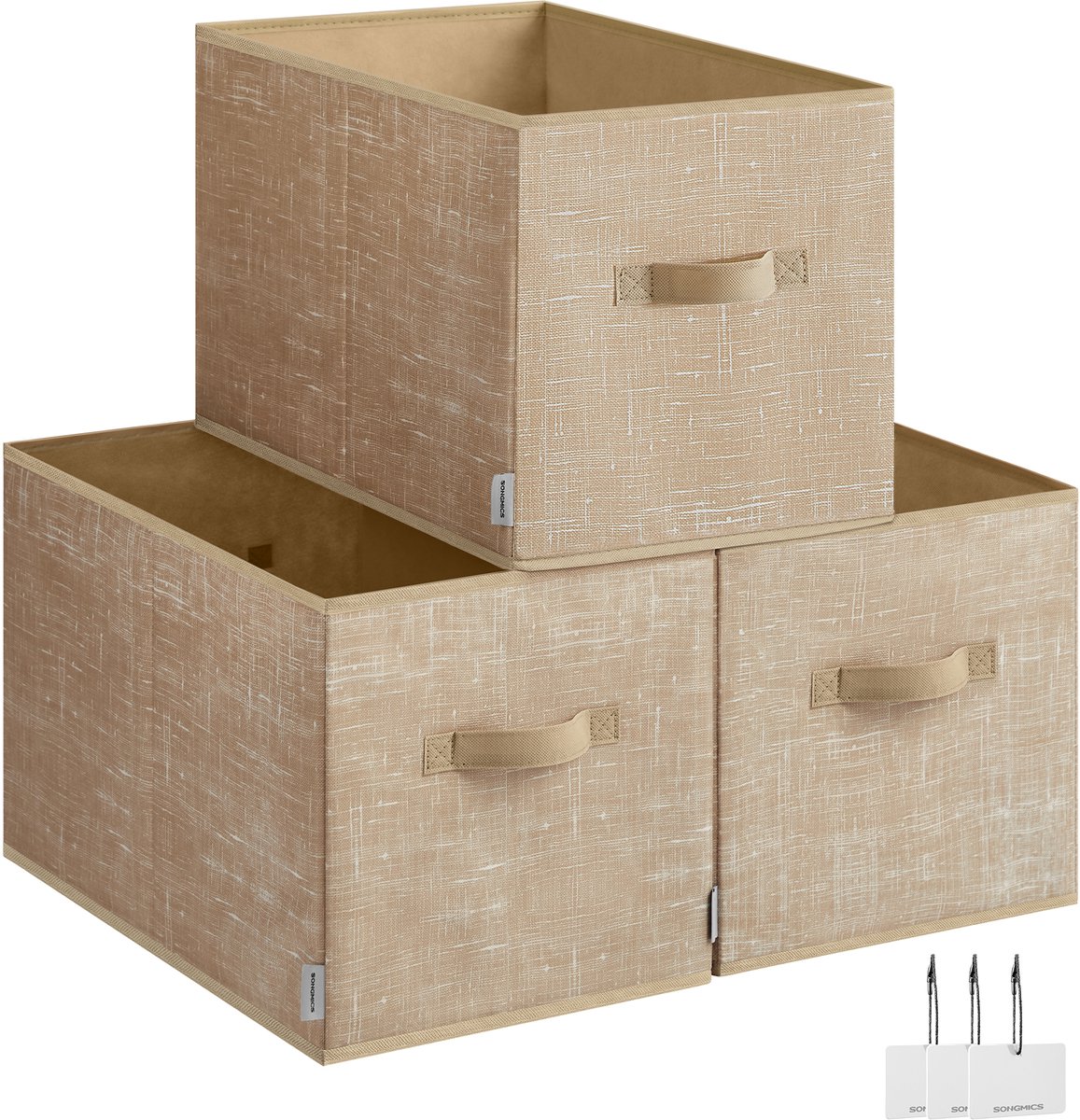 SONGMICS - Opbergbox 3-Delig Set - Opvouwbaar - Met Handgrepen en Etiket - Voor Kast Slaapkamer Woonkamer