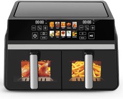Heteluchtfriteuse Dubbele Lade - Airfryer XXL - Gezinsmaaltijden Bereiden - SYNC/DUAL Functie - 10 Liter Capaciteit - Zwart