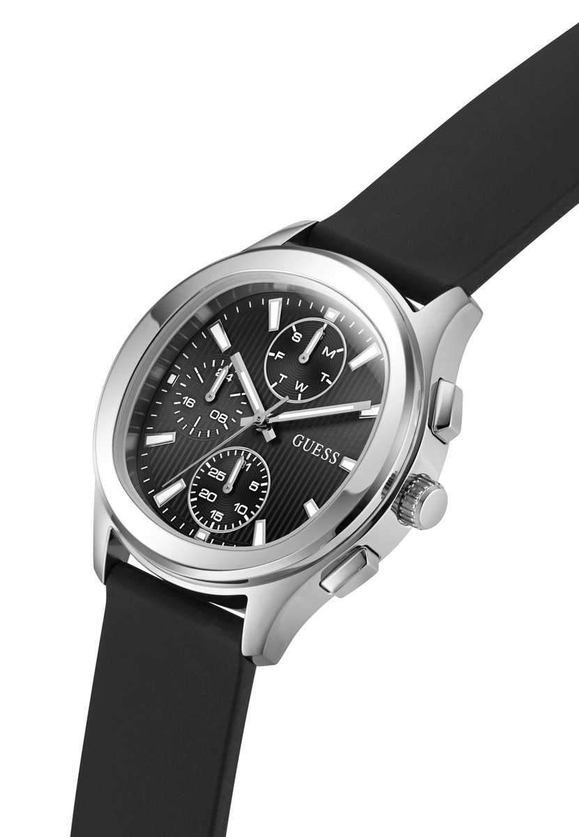 Guess Palmer Quartz Analoog Horloge Zwart Kast: 100% Roestvrij Staal | Armband: 100% Siliconen 40 mm GW1077G1