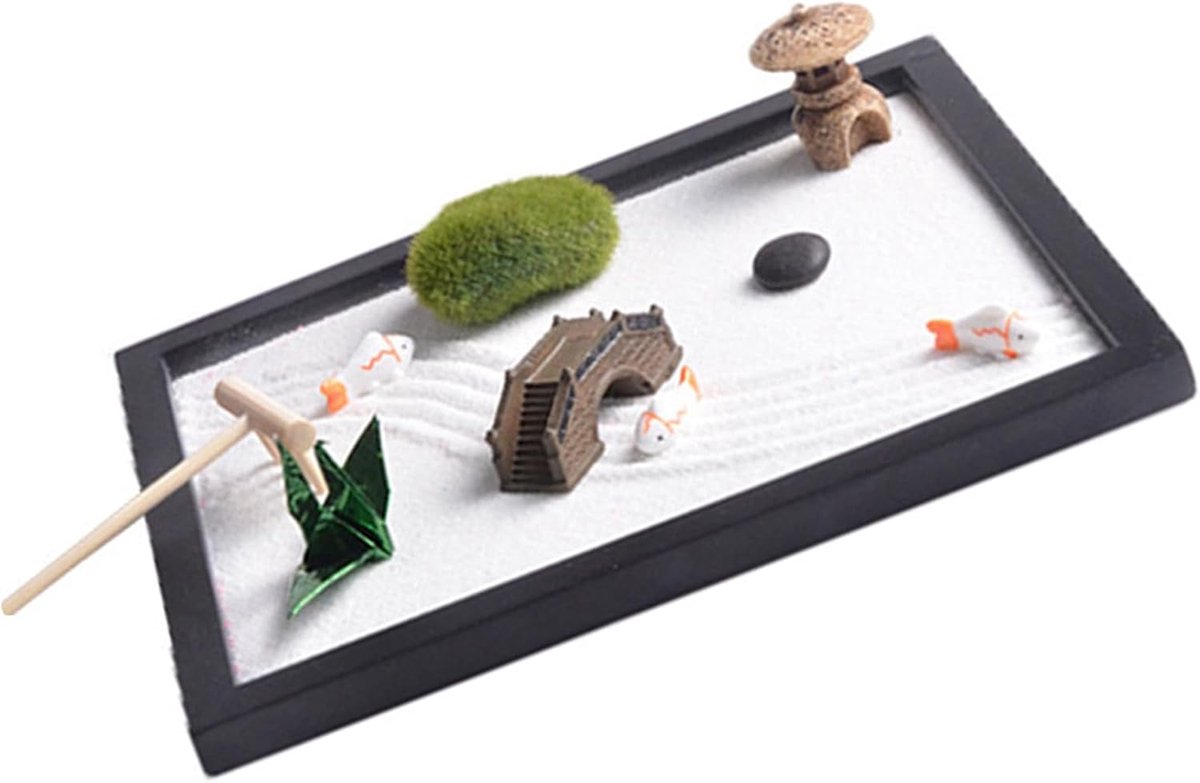 Bureau Zen Tuin - Miniatuur Zandtuin - Ontspanning Kantoor - Compleet Met Accessoires - Ronde Basis