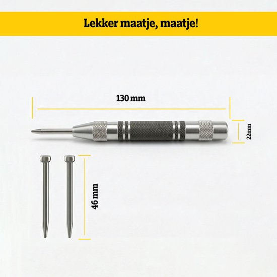 Centerpons 130mm lang, 22mm diameter, met twee reservepunten van 46mm.