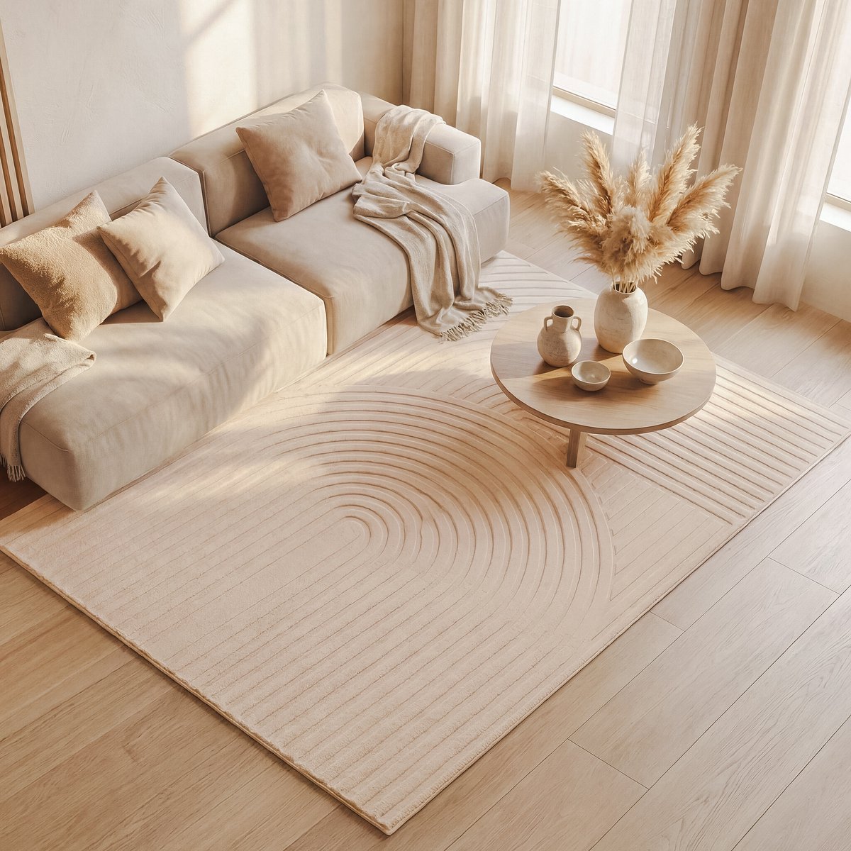 Fraai Scandinavisch vloerkleed - Charm Curves Beige - 200x290cm