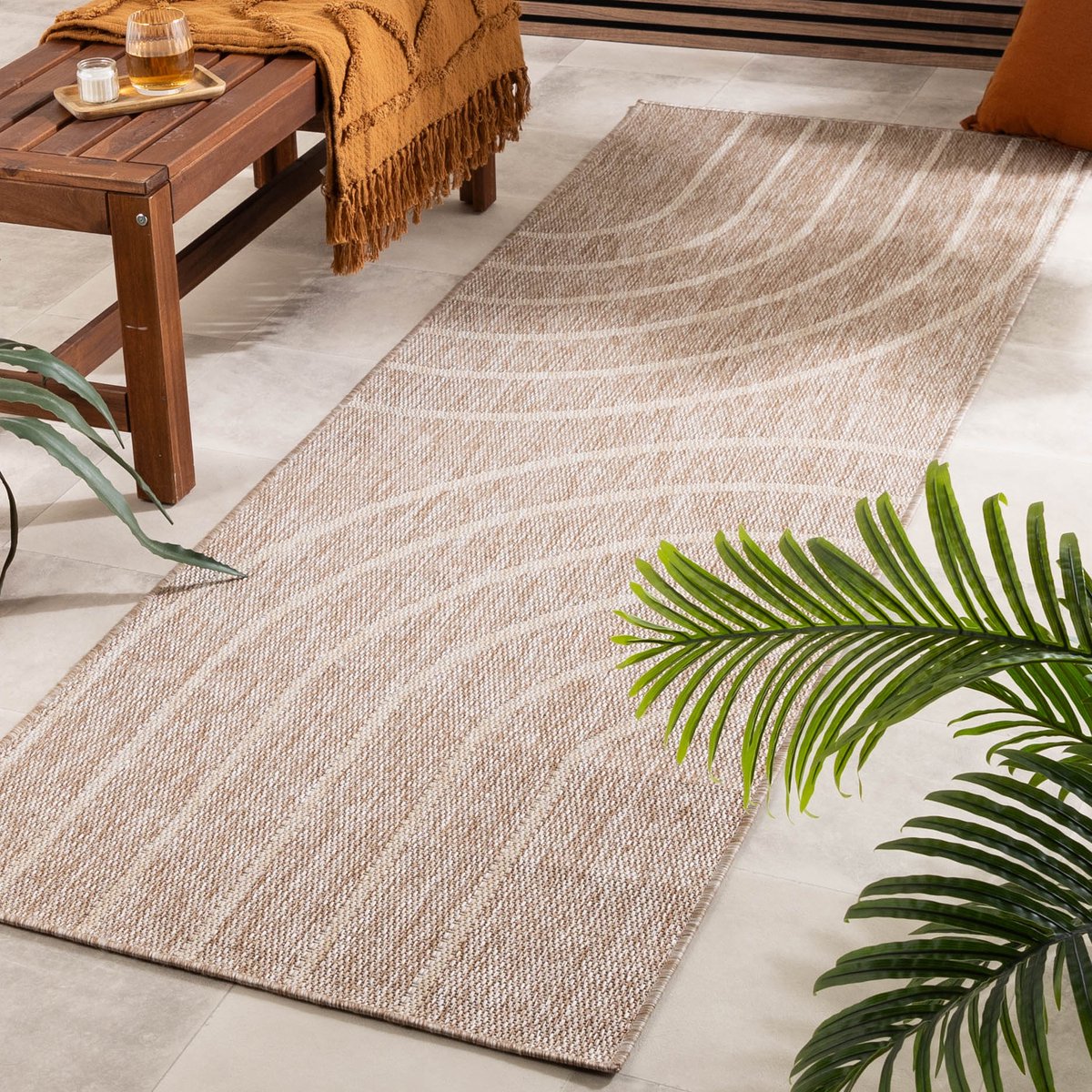 Fraai In- & Outdoor loper - Sierra Curves Beige/Creme - 80x250cm