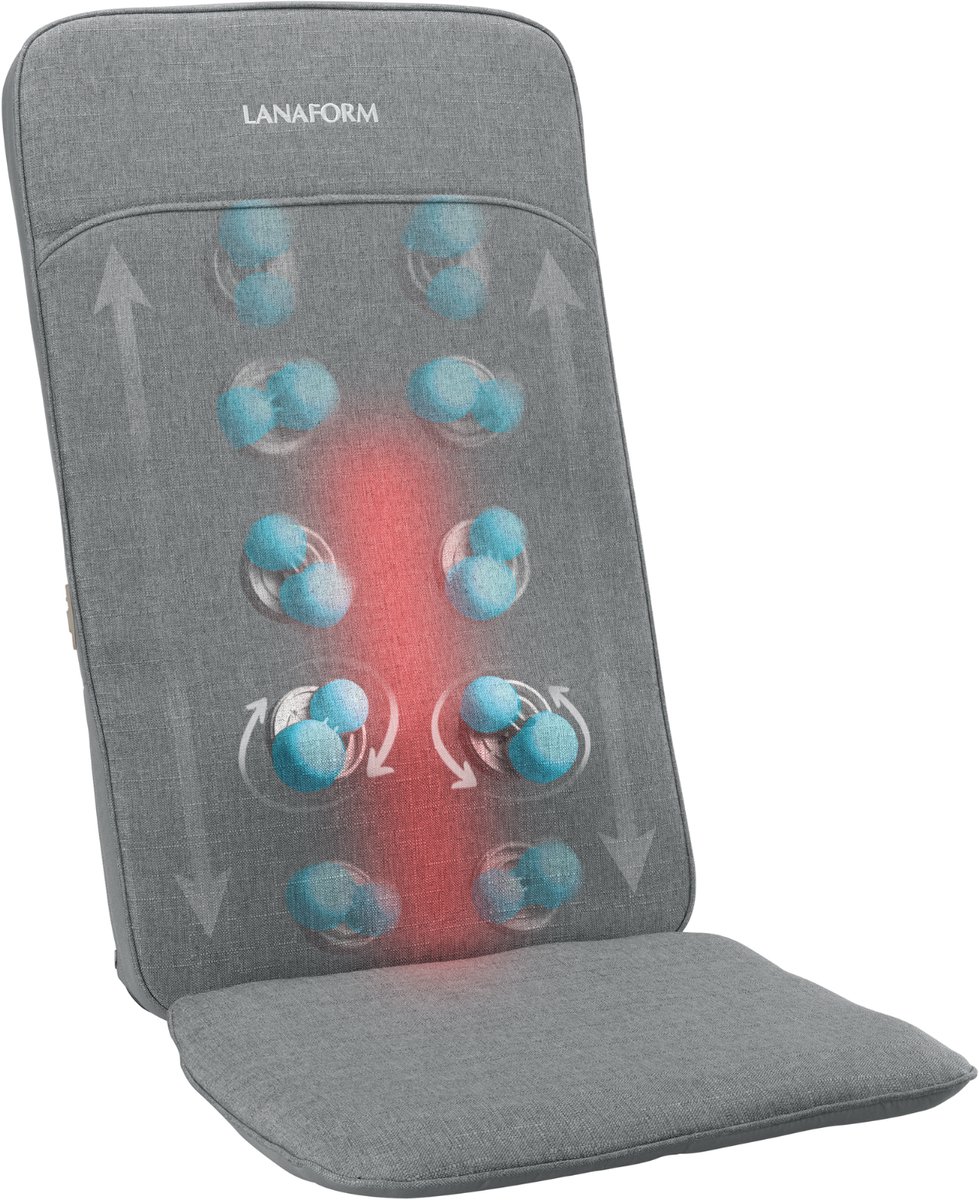 Lanaform - CozyShiatsu - Shiatsu Massagestoel - Massagestoel Voor Thuis En Kantoor - Zachte Siliconen Massagekoppen - Activeerbare Lendenwarmte - Geschikt Voor Bureaustoelen En Fauteuils - Extra Slank Licht Design