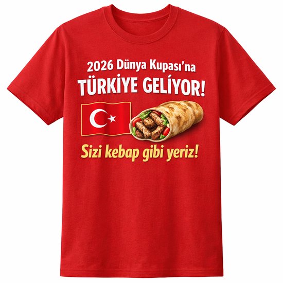 T-Shirt Rouge Coupe du Monde 2026 Turquie - Türkiye Geliyor - Sizi Kebap Gibi Yeriz - Chemise Voetbal Unisex