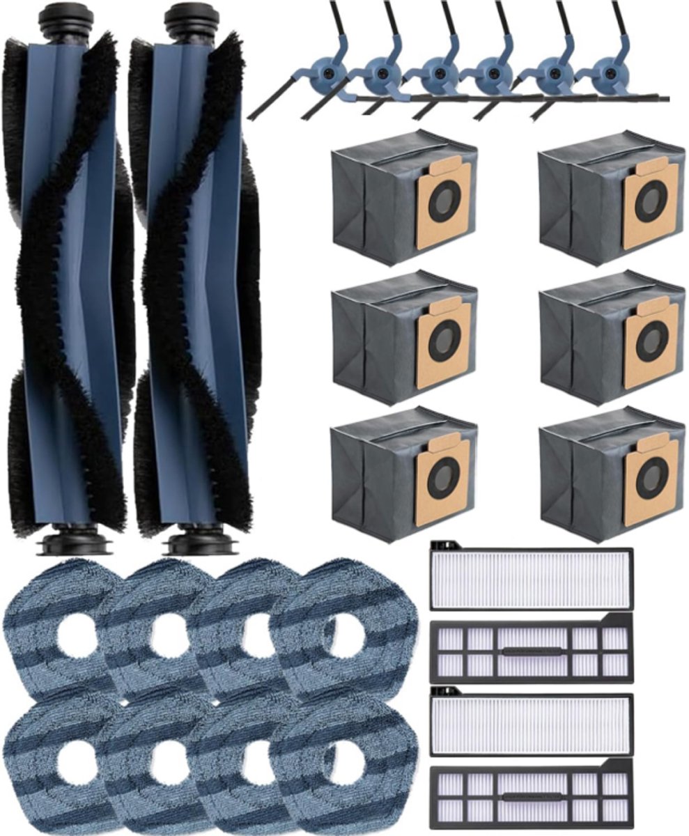 26-Pack Vervangende Accessoires geschikt voor Eufy X10 Pro Omni Robotstofzuiger - 2 Hoofdborstels, 6 Zijborstels, 4 Hepa-filters, 6 Stofzakken, 8 Dweilpads