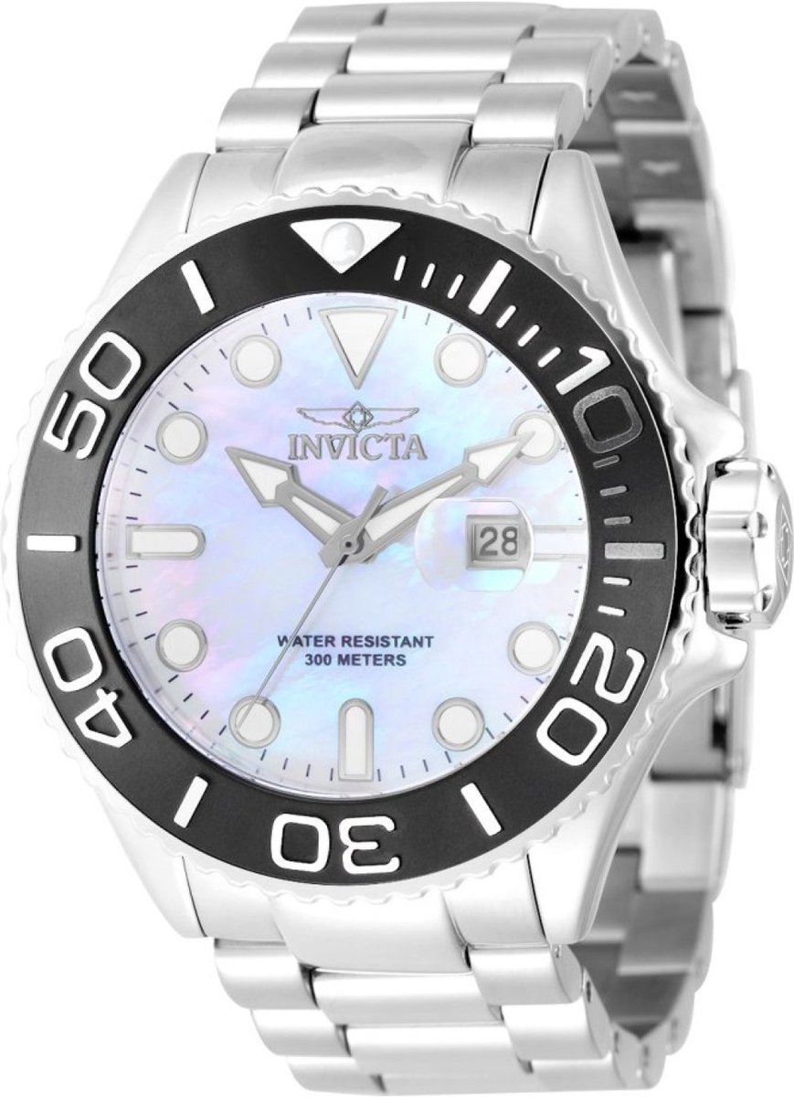 Invicta Grand Diver 49153 Heren Horloge - Waterdicht - Analoog - Quartz Uurwerk - Roestvrij Staal met parelmoeren Wijzerplaat - 52mm