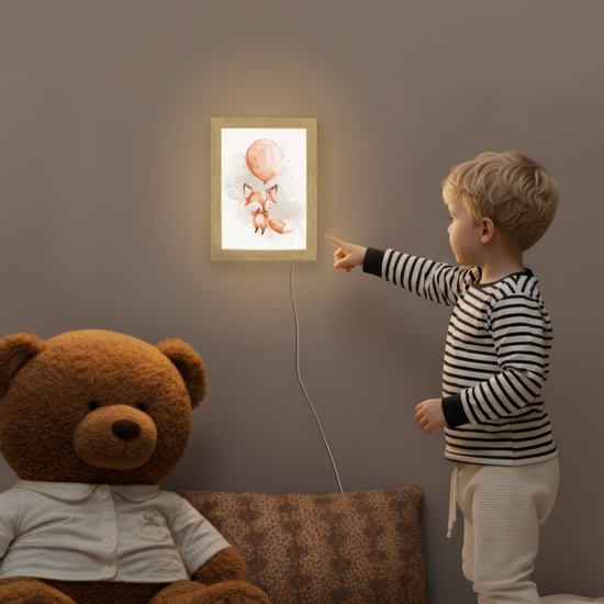 Nachtlampje 15x20 cm - Kinder lamp - Vos - Pastel kleuren - Dier - Tafellamp kinderkamer - Slaapkamer lamp - Bedlamp kinderen - Kinderlampje stopcontact - Wandlamp babykamer - Nachtlampjes van Walplus — afbeelding 5