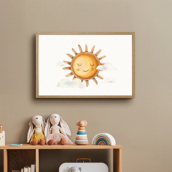 Nachtlampje 60x40 cm - Kinder lamp - Zon - Wolken - Pastel kleuren - Tafellamp kinderkamer draadloos - Slaapkamer lampje - Bedlamp kinderen - Kinderlampje - Wandlamp babykamer - Nachtlampjes van Merkloos — afbeelding 3