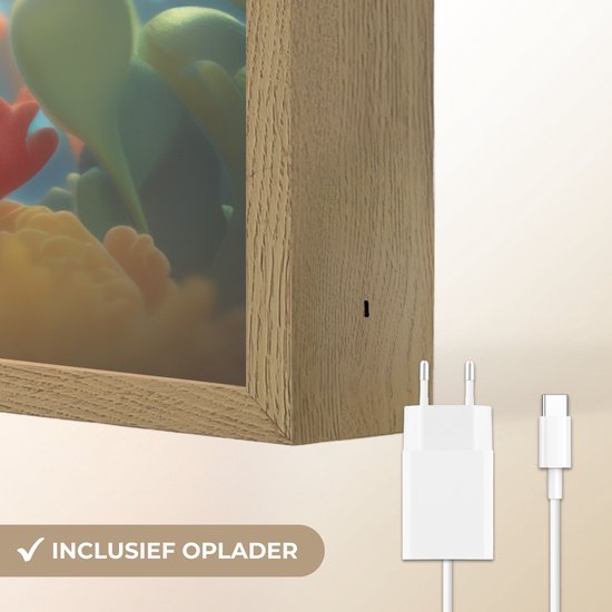 Nachtlampje 60x40 cm - Kinder lamp - Zeemeermin - Water - Vissen - Rood - Tafellamp kinderkamer draadloos - Slaapkamer lampje - Bedlamp kinderen - Kinderlampje - Wandlamp babykamer - Nachtlampjes van Merkloos — afbeelding 5
