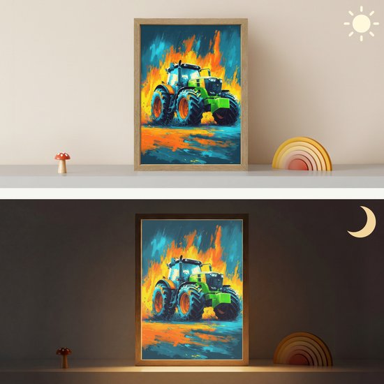 Nachtlampje 30x40 cm - Kinder lamp - Abstract - Tractor - Groen - Tafellamp kinderkamer draadloos - Slaapkamer lampje - Bedlamp kinderen - Kinderlampje - Wandlamp babykamer - Nachtlampjes van OnlyWow — afbeelding 4