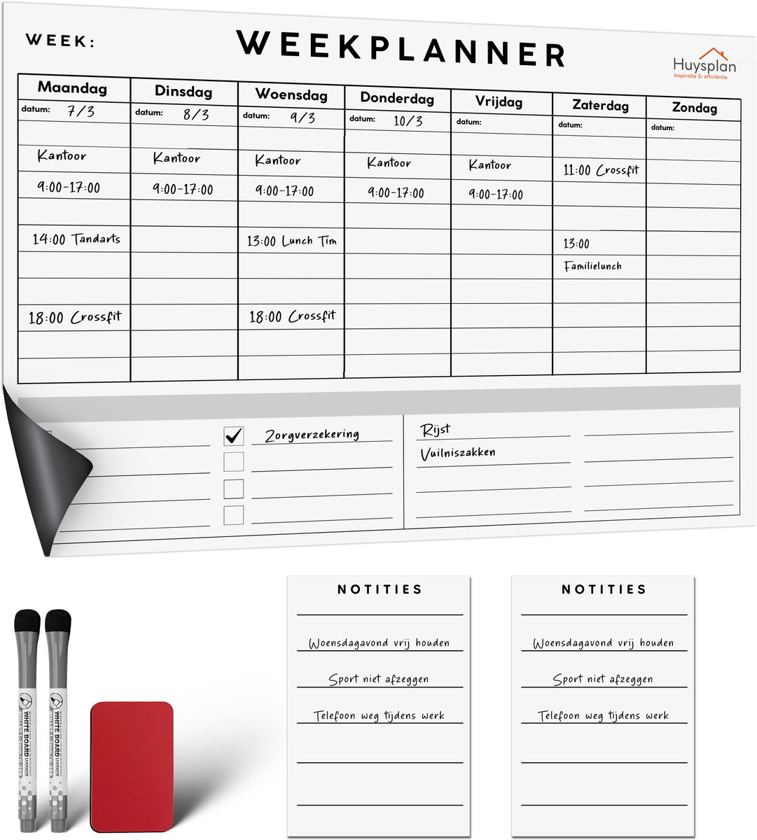 Huysplan® - Weekplanner - Zelf plakkend - Sticky planner - A3 - Inclusief stiften en wisser