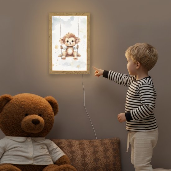 Nachtlampje 20x30 cm - Kinder lamp - Aap - Dier - Kinderen - Tafellamp kinderkamer - Slaapkamer lamp - Bedlamp kinderen - Kinderlampje stopcontact - Wandlamp babykamer - Nachtlampjes van Decohome — afbeelding 5