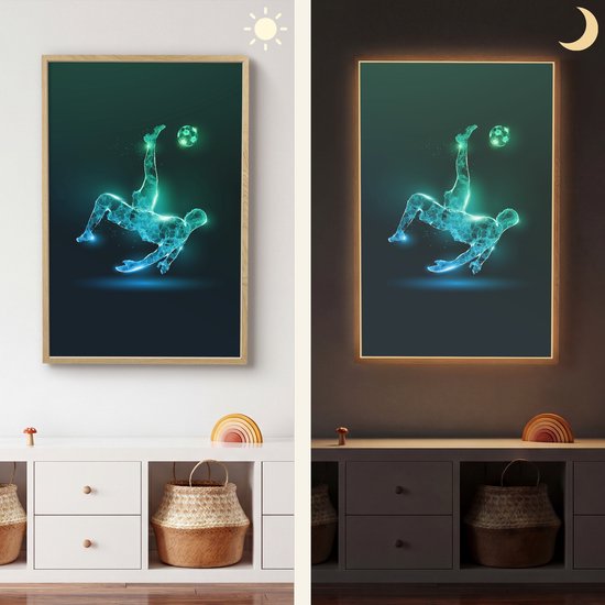 Nachtlampje 70x100 cm - Kinder lamp - Voetbal - Voetballer - Jongen - Zwart - Tafellamp kinderkamer draadloos - Slaapkamer lampje - Bedlamp kinderen - Kinderlampje - Wandlamp babykamer - Nachtlampjes van OnlyWow — afbeelding 4