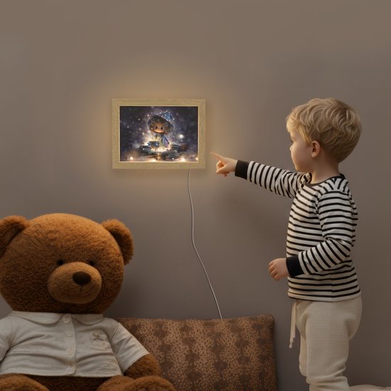 Nachtlampje 20x15 cm - Kinder lampje - Meisje - Toveren - Sterren - Paars - Tafellamp kinderkamer - Slaapkamer lamp - Bedlamp kinderen - Kinderlampje stopcontact - Wandlamp babykamer - Nachtlampjes van Merkloos — afbeelding 5