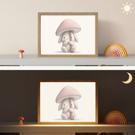 Nachtlampje 40x30 cm - Kinder lamp - Paddenstoel - Konijn - Roze - Tafellamp kinderkamer draadloos - Slaapkamer lampje - Bedlamp kinderen - Kinderlampje - Wandlamp babykamer - Nachtlampjes van OnlyWow — afbeelding 4