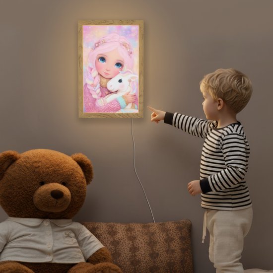 Nachtlampje 20x30 cm - Kinder lamp - Meisje - Eenhoorn - Roze - Tafellamp kinderkamer - Slaapkamer lamp - Bedlamp kinderen - Kinderlampje stopcontact - Wandlamp babykamer - Nachtlampjes van OnlyWow — afbeelding 5
