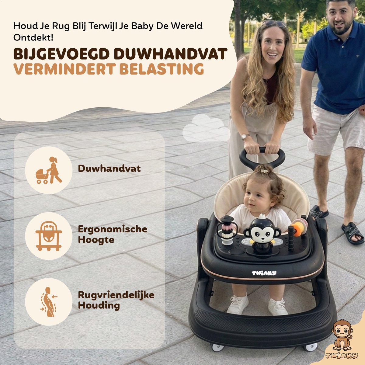 Twinky® Babywalker GO - 4-in-1 Loopstoel Baby & Loopwagen met 3-delige speelset – Loopstoeltje & Loopkar Inklapbaar inclusief Voetenmat en Steel – foto 3