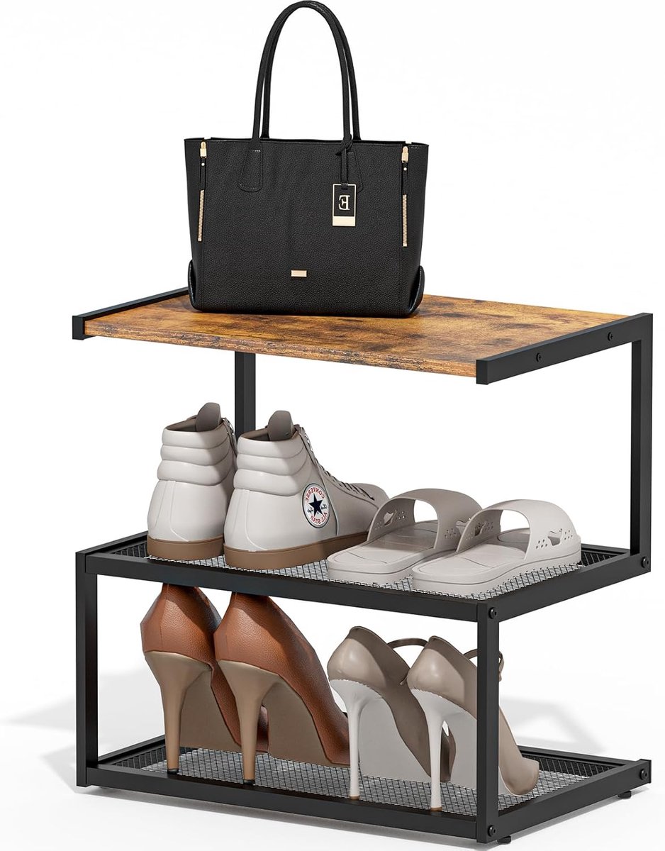 Schoenenrek 3-laags - Schoenenopberger - Entree Ordenen - Unieke 5-vorm - 42x26x41 cm - Rustiek