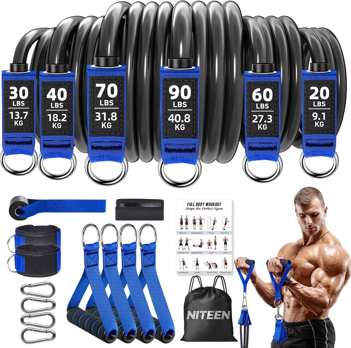 Zware Weerstandsbanden - Fitness Banden - Thuis Krachttraining - Inclusief Handgrepen Deuranker - 140 kg Capaciteit - Zwart