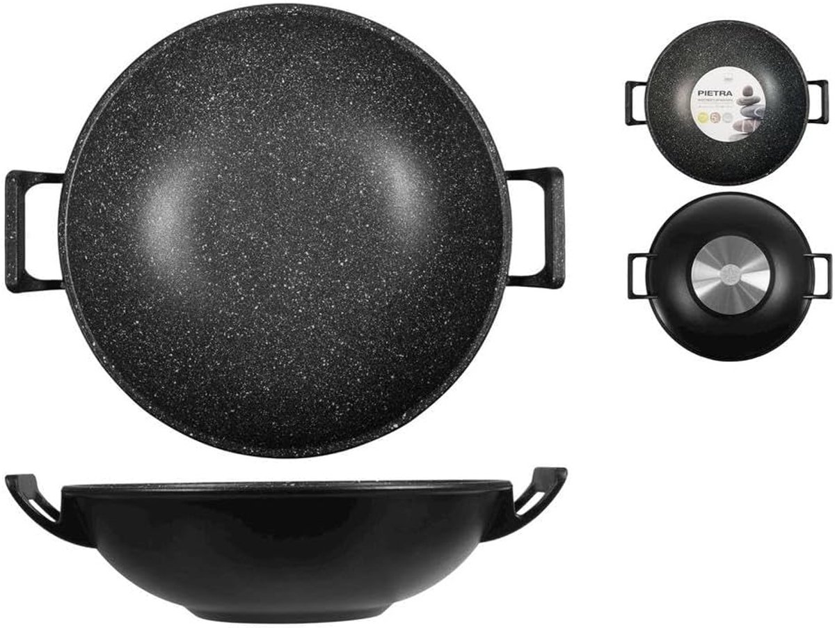 Wokpan - Roerbakpan - Gezond Koken - Antiaanbaklaag Steen - 32 cm - Zilver