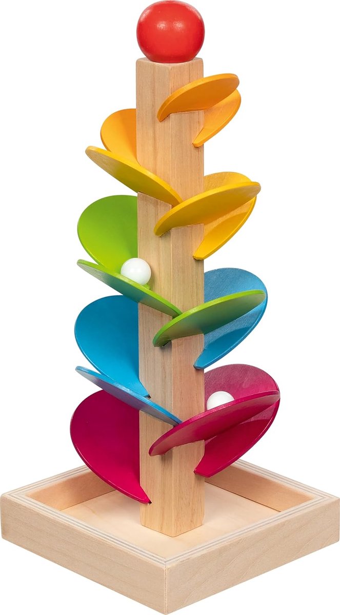 Knikkerspel Klankcascade - Houten Knikkerbaan - Kinderspel - Melodieuze Geluiden - 13 x 13 x 30 cm - Multicolor