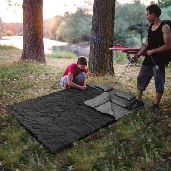 KOMFOTTEU tweepersoonsslaapzak met 2 kussens - 220x150cm campingslaapzak - slaapzak voor 2 personen - 0 - 15 °C - dekenslaapzak - 2 gebruikswijzen van Merkloos — afbeelding 3