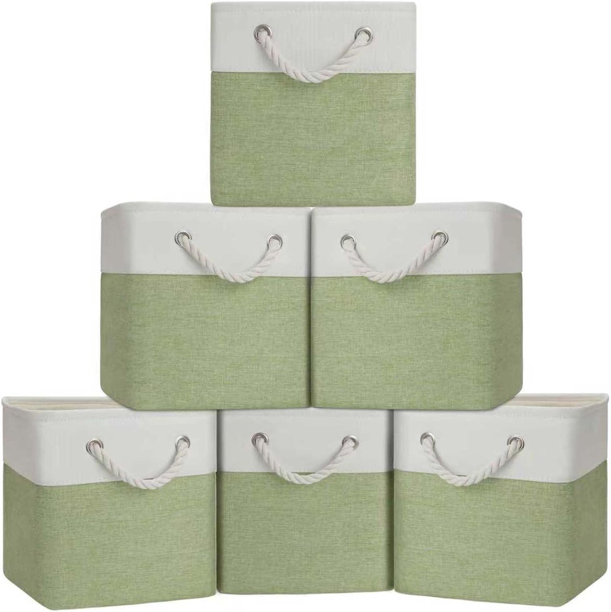 Opbergkubus Set - Stoffen Bakken - Ruimte Ordenen - Opvouwbaar Ontwerp - 11 Inch - Wit Groen