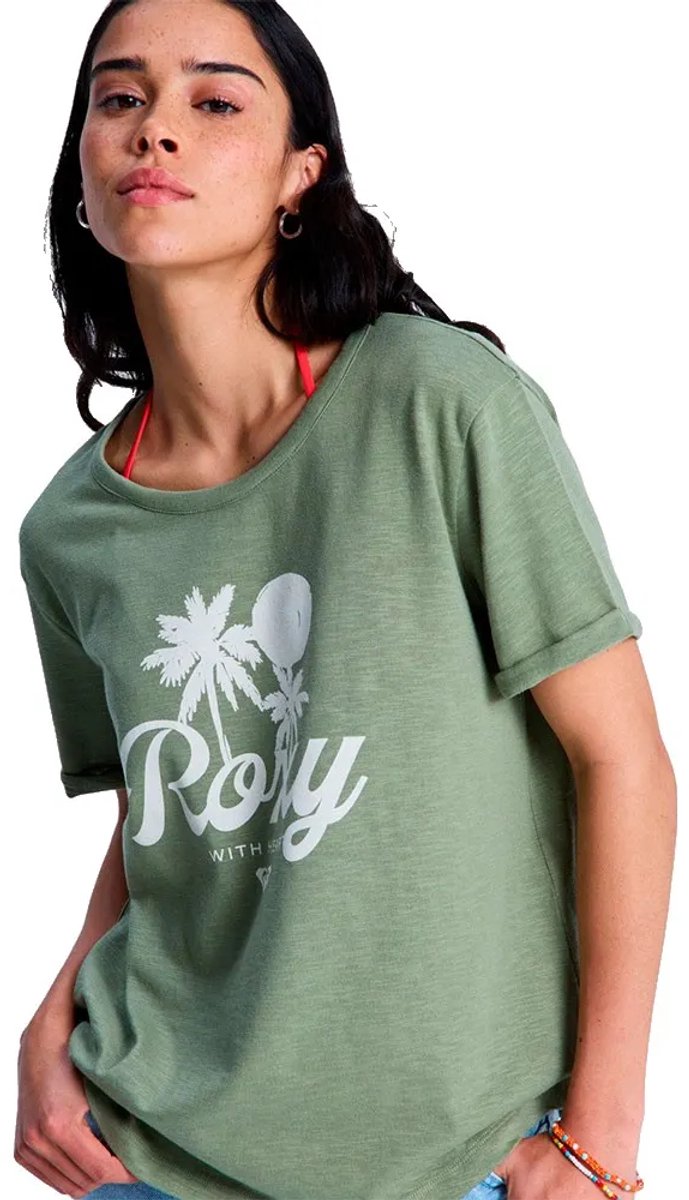 Roxy Oceanwave Slub Regular Fit T-shirt Met Korte Mouwen XS Vrouw Groen