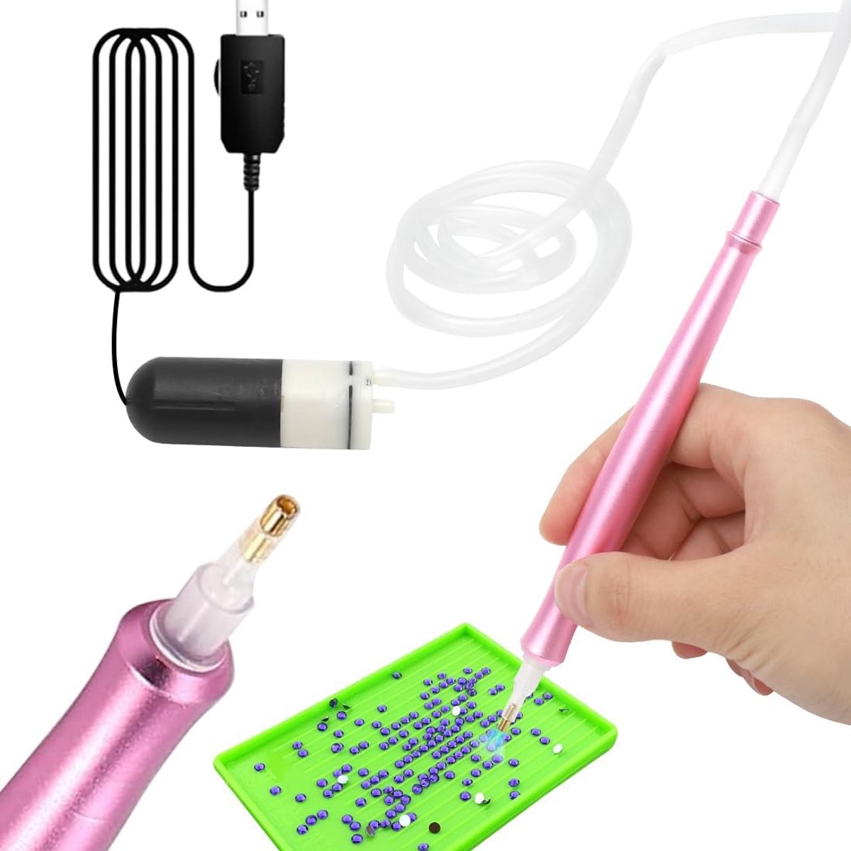 Elektrische Diamantpen - Diamantverf Accessoires - Hobby Knutselen - Sterk Hechtvermogen - 15x10x4cm - roze