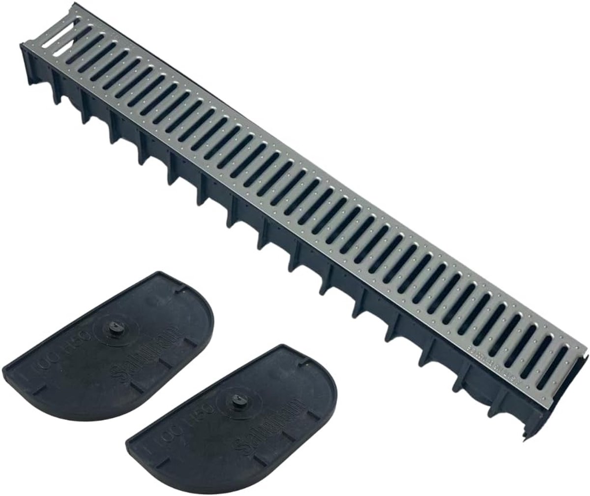 Afvoergoot - Regenwaterafvoer - Tuin Drainage - Polypropyleen met staal - 1 meter 50mm - Zwart zilver