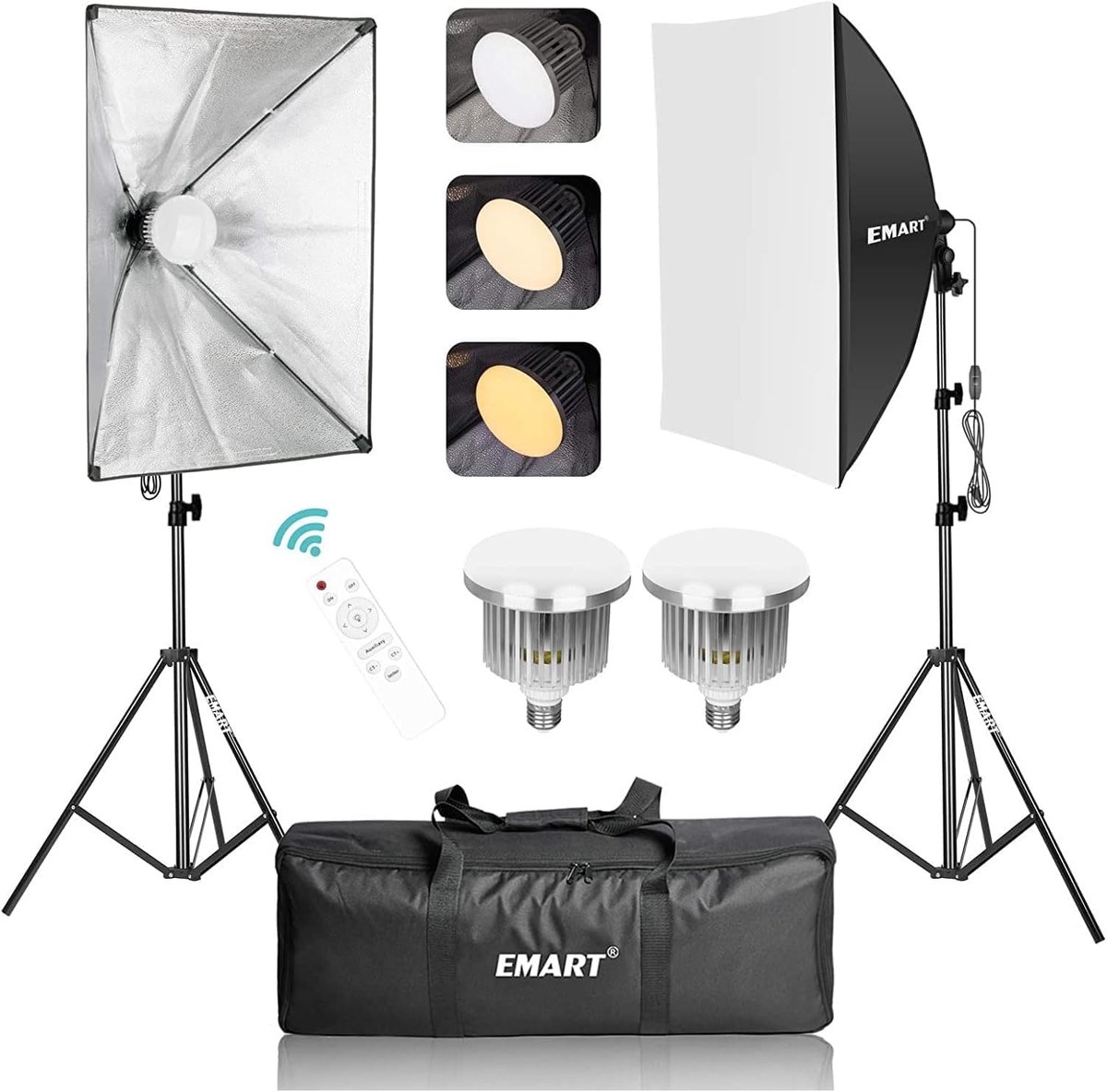 Softbox Set - Verstelbaar Licht - Studio Fotografie - Draaibare Lichtkop - 50x70cm - Wit