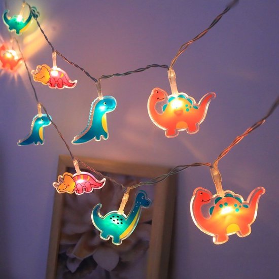 Sfeerverlichting voor kinderkamers – schattige LED-lichtslinger met dinosaurussen, 1,5 meter lang met 10 lampjes, op batterijen werkende dinosauruslampjes, geschikt voor de slaapkamer, speelhoek of als decoratie op het bureau