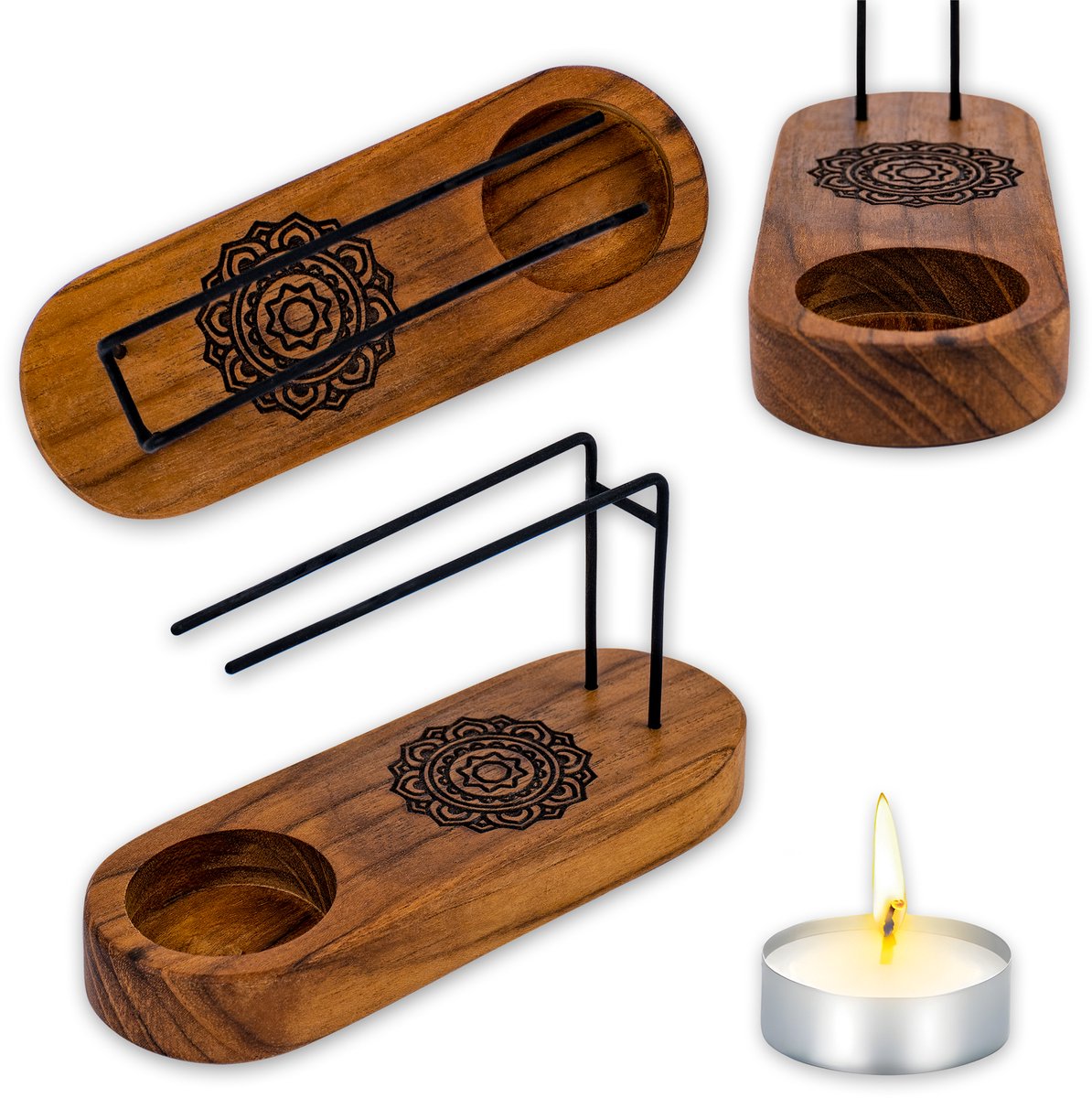 Aromaholik Lingo - Kadzidełka Houder - Teakhout - Mandala Design