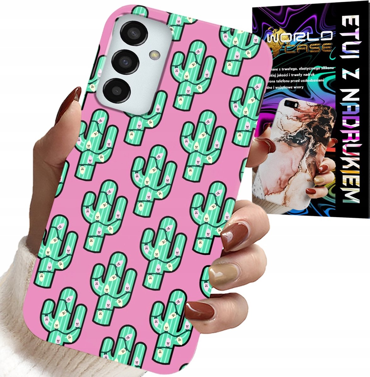 HOESJE VOOR SAMSUNG GALAXY M23 - CACTUSSEN OP ROZE ACHTERGROND + FILM