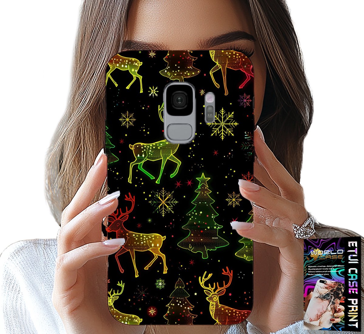 HOESJE VOOR SAMSUNG GALAXY S9 - RENDIER, SNEEUWVLOK, KERSTBOOM + FOLIE