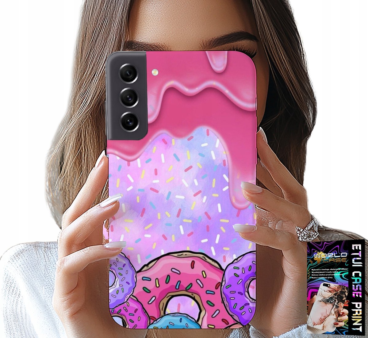 HOESJE VOOR SAMSUNG GALAXY S21 FE - ZOETE DONUTS MET GLAZUUR OP DE ACHTERGROND + GLAS