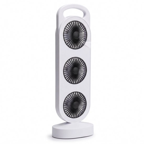 Lomera draadloze torenventilator met 3 koppen, USB oplaadbaar, 3 snelheden, oscillatie, stil, draagbaar wit