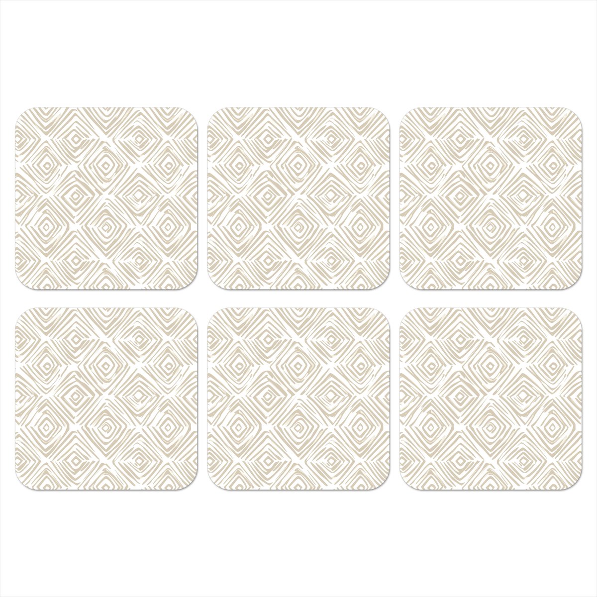 Onderzetters voor glazen - Abstract - Ruit - Beige - 10x10 cm - Glasonderzetters - 6 stuks
