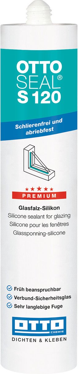 Ottoseal S120 siliconenkit - 310 ml koker - RAL 9010 - alkoxy voor houten kozijnen en hout
