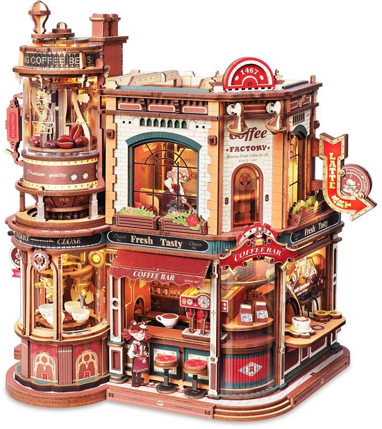 Robotime Dream Coffee Factory - Série ROKR Magic Amusement Park - EAB02 - Kit de construction - Miniature - Bricolage - Modélisme