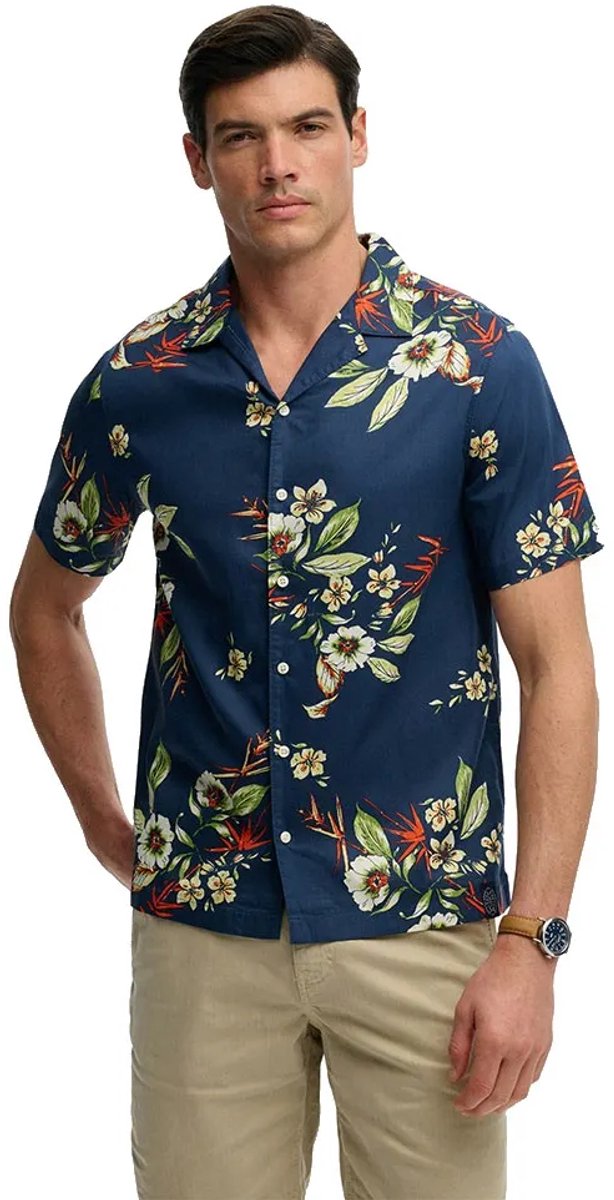 Superdry Hawaiian Print Overhemd Met Korte Mouwen XL Man Marineblauw