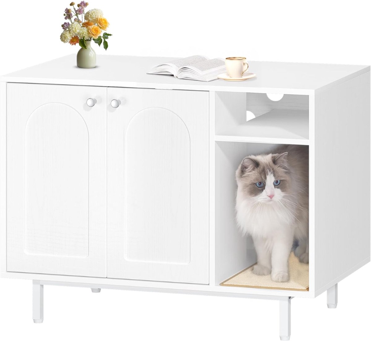 SAVI®Kattenbak Kast - Kattenhuis - Kattenmand - Wit - 50cm x 80cm x 61cm